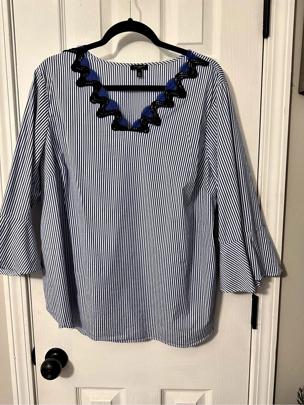 Talbots Rickrack-Trim Top Striped with bell sleeves in Blue & White Size 2X